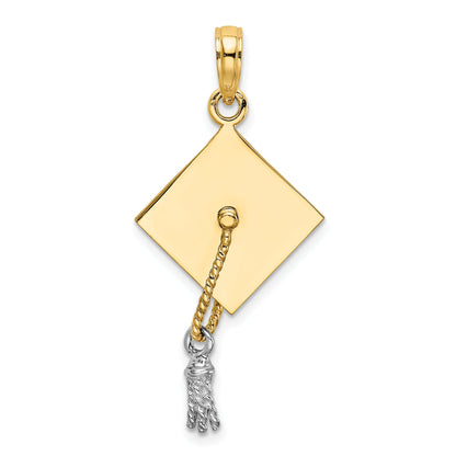 10K Yellow W/Rhodium 3-D Graduation Cap Moveable Tassle Charm
