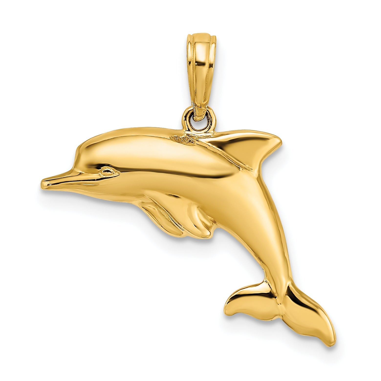 10K Yellow W/Rhodium 3-D Reversible Puffed Dolphin Charm