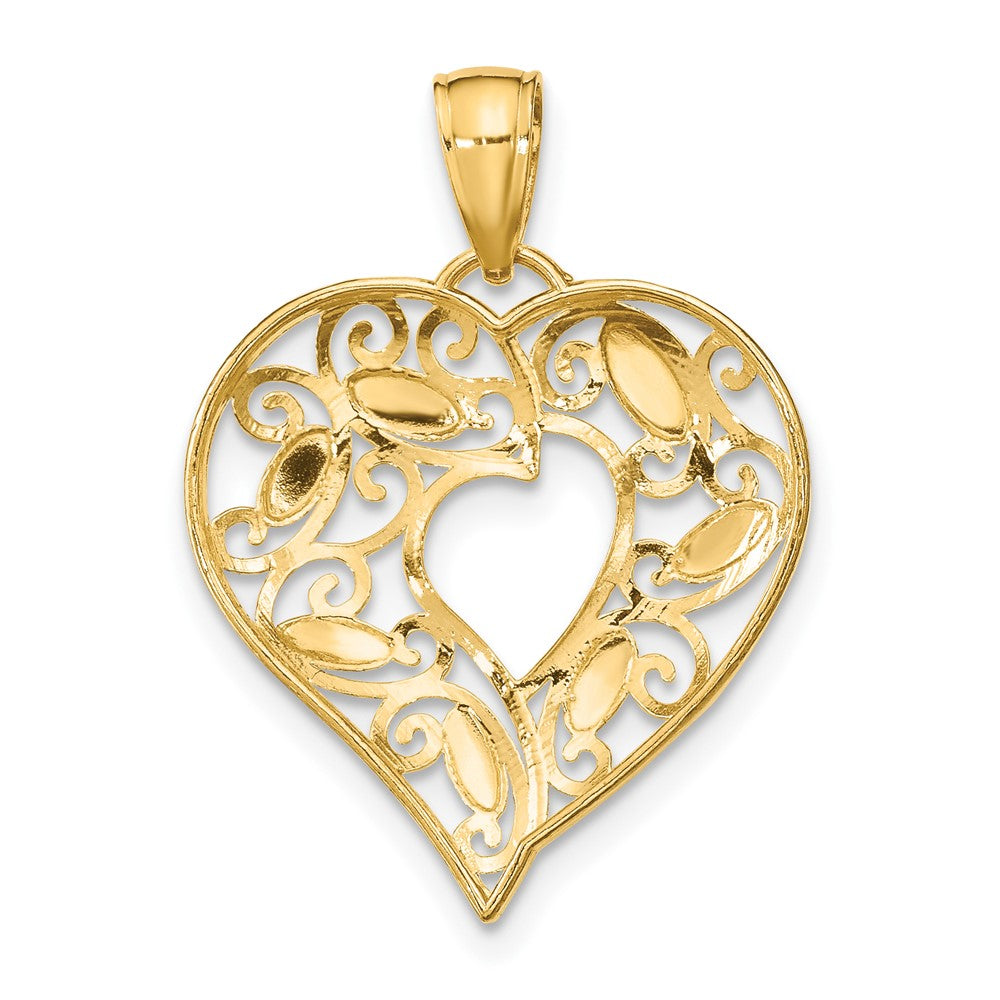 10K Yellow W/Rhodium 10K W/ Rhodium D/C Filigree Heart Charm