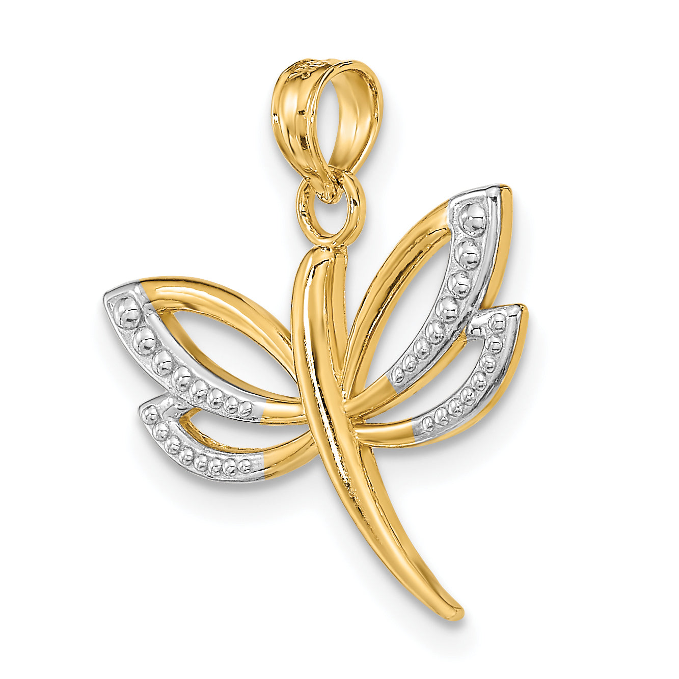 10K Yellow W/Rhodium 10K W/ Rhodium Textured Dragonfly Charm