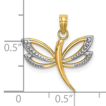 10K Yellow W/Rhodium 10K W/ Rhodium Textured Dragonfly Charm