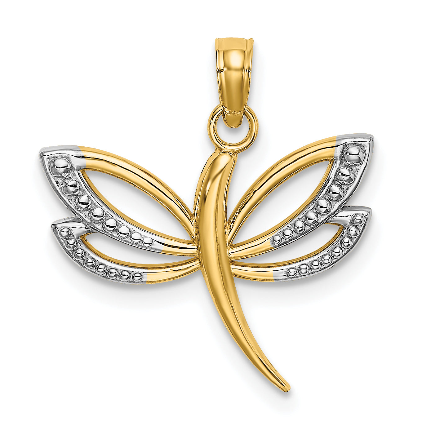 10K Yellow W/Rhodium 10K W/ Rhodium Textured Dragonfly Charm