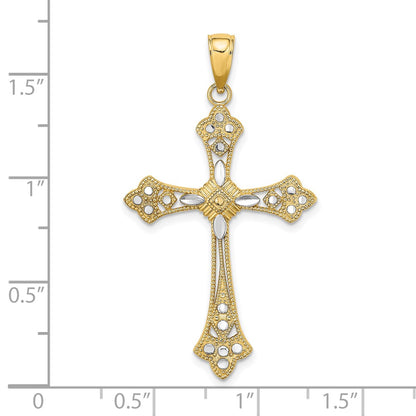 10K Yellow W/Rhodium 10K W/ Rhodium D/C Edges Cross Charm
