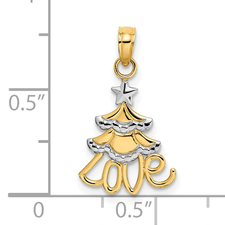10K Yellow W/Rhodium 10K W/ Rhodium Christmas Tree Charm