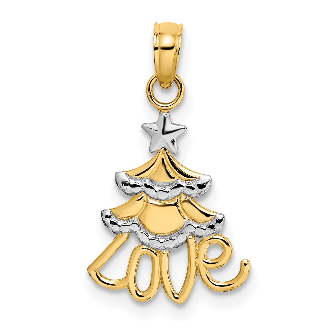 10K Yellow W/Rhodium 10K W/ Rhodium Christmas Tree Charm