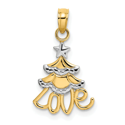 10K Yellow W/Rhodium 10K W/ Rhodium Christmas Tree Charm