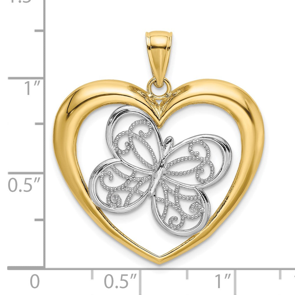 10K Yellow W/Rhodium 10K Butterfly In Heart Charm