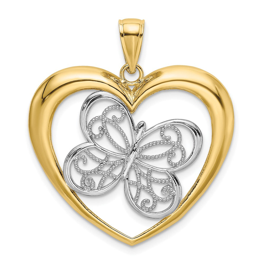 10K Yellow W/Rhodium 10K Butterfly In Heart Charm