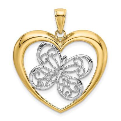 10K Yellow W/Rhodium 10K Butterfly In Heart Charm