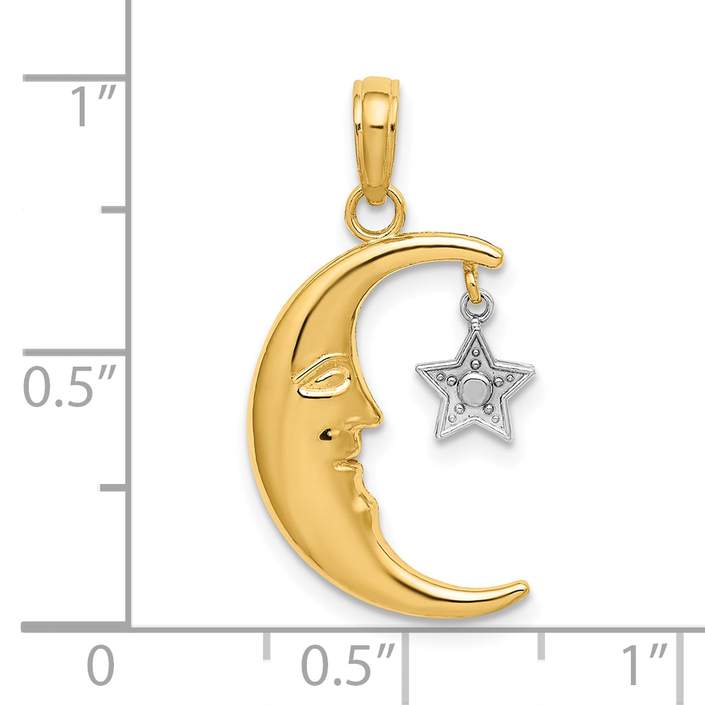 10K Yellow W/Rhodium Half Moon W/Star Moveable Charm