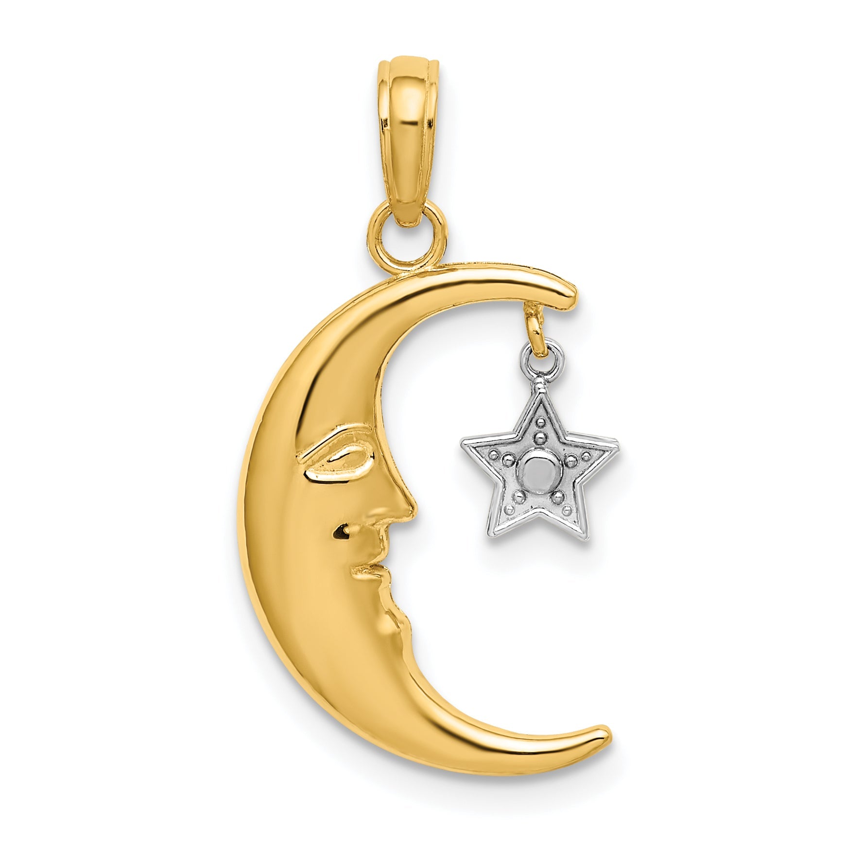 10K Yellow W/Rhodium Half Moon W/Star Moveable Charm