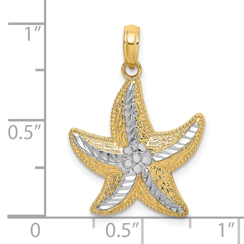 10K Yellow W/Rhodium 10K Rhodium D/C Small Starfish Charm