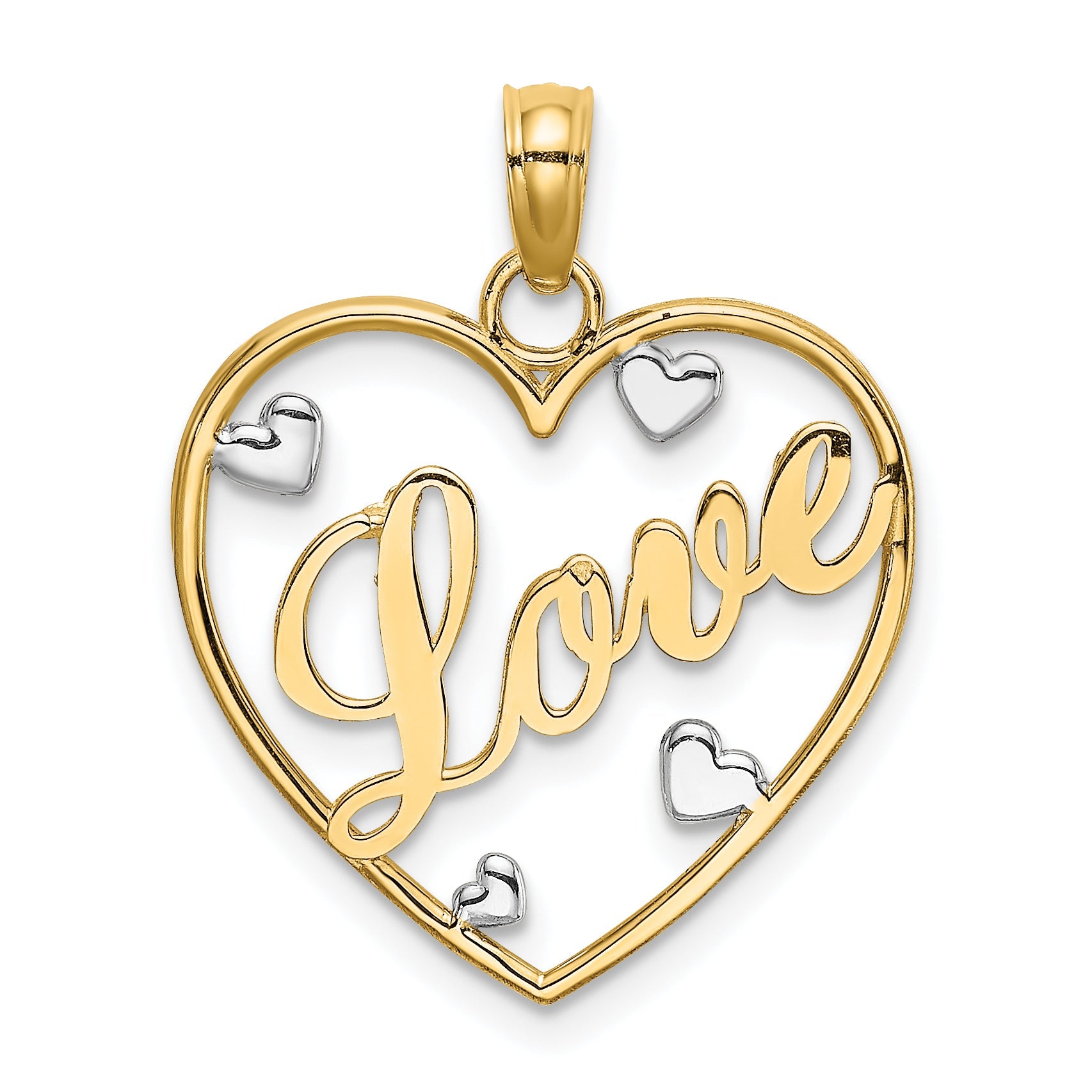 10K Yellow W/Rhodium Love W/Hearts Pendant
