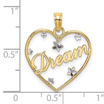 10K Yellow W/Rhodium 10Kw/Rhodium Dream In Heart W/ D/C Star Accents Charm