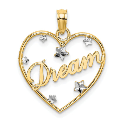 10K Yellow W/Rhodium 10Kw/Rhodium Dream In Heart W/ D/C Star Accents Charm