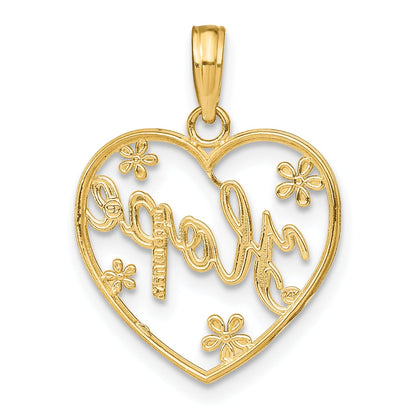 10K Yellow W/Rhodium Hope In Heart W/Flowers Charm