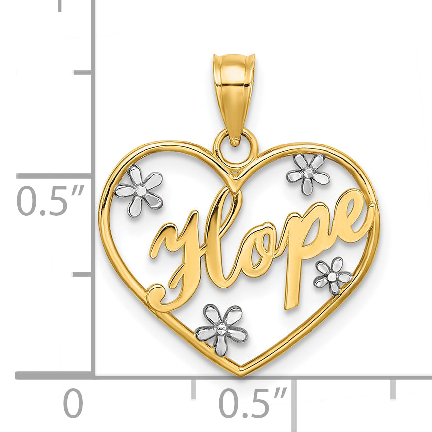 10K Yellow W/Rhodium Hope In Heart W/Flowers Charm