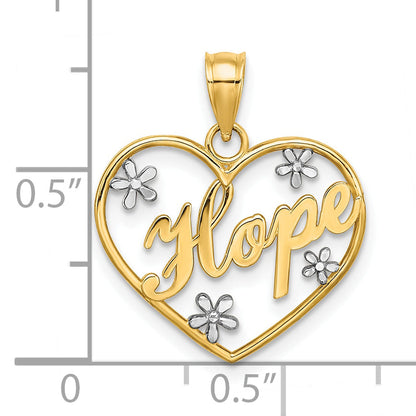 10K Yellow W/Rhodium Hope In Heart W/Flowers Charm