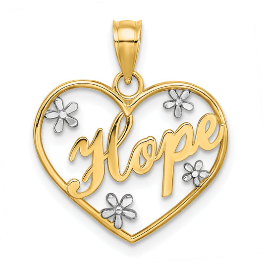 10K Yellow W/Rhodium Hope In Heart W/Flowers Charm