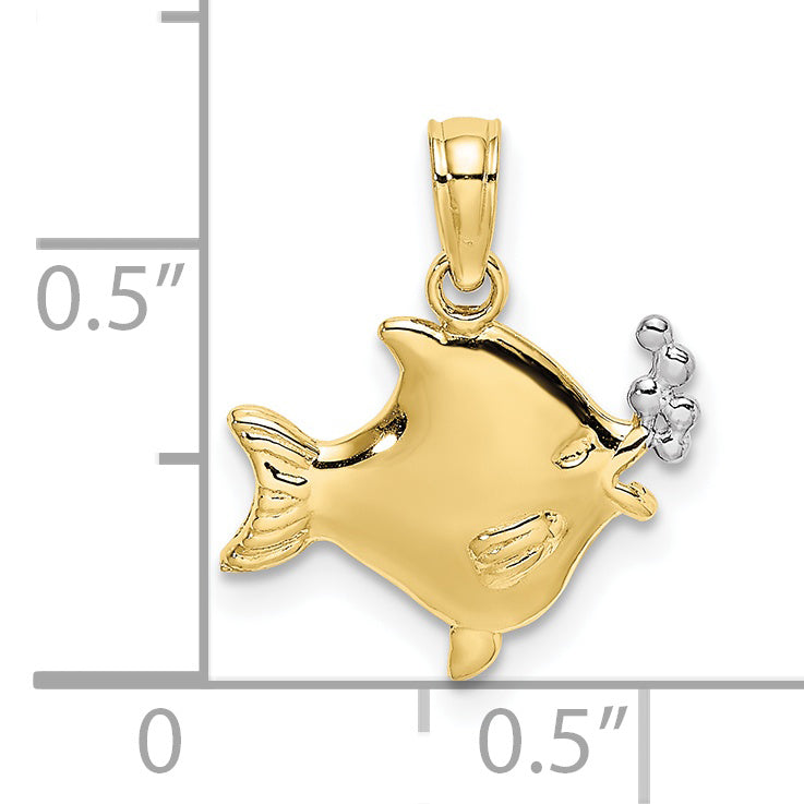 10K Yellow W/Rhodium 2-D Fish W/ Bubbles Charm