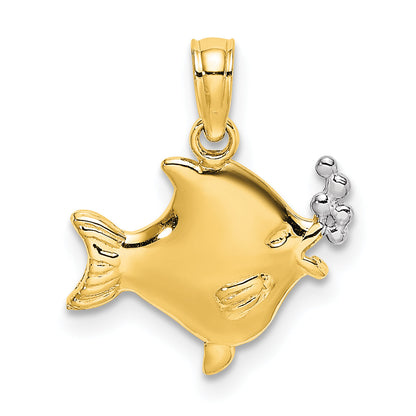 10K Yellow W/Rhodium 2-D Fish W/ Bubbles Charm