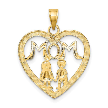 10K Yellow W/Rhodium 10K W/ Rhodium Heart With 2 Kids Mom Charm