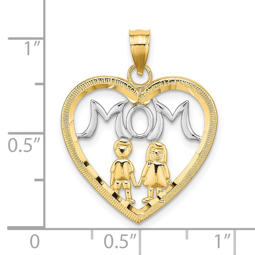10K Yellow W/Rhodium 10K W/ Rhodium Heart With 2 Kids Mom Charm