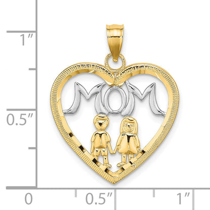 10K Yellow W/Rhodium 10K W/ Rhodium Heart With 2 Kids Mom Charm