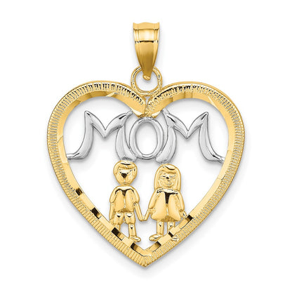 10K Yellow W/Rhodium 10K W/ Rhodium Heart With 2 Kids Mom Charm