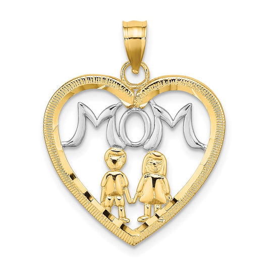 10K Yellow W/Rhodium 10K W/ Rhodium Heart With 2 Kids Mom Charm