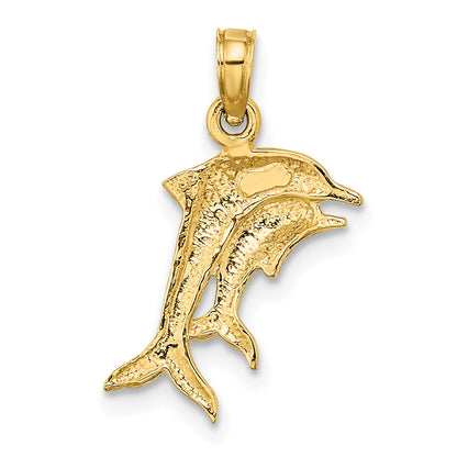 10K Yellow W/Rhodium 10K W/ Rhodium 2-D Polished Dolphins Charm