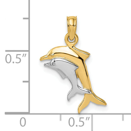 10K Yellow W/Rhodium 10K W/ Rhodium 2-D Polished Dolphins Charm
