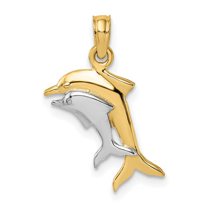 10K Yellow W/Rhodium 10K W/ Rhodium 2-D Polished Dolphins Charm