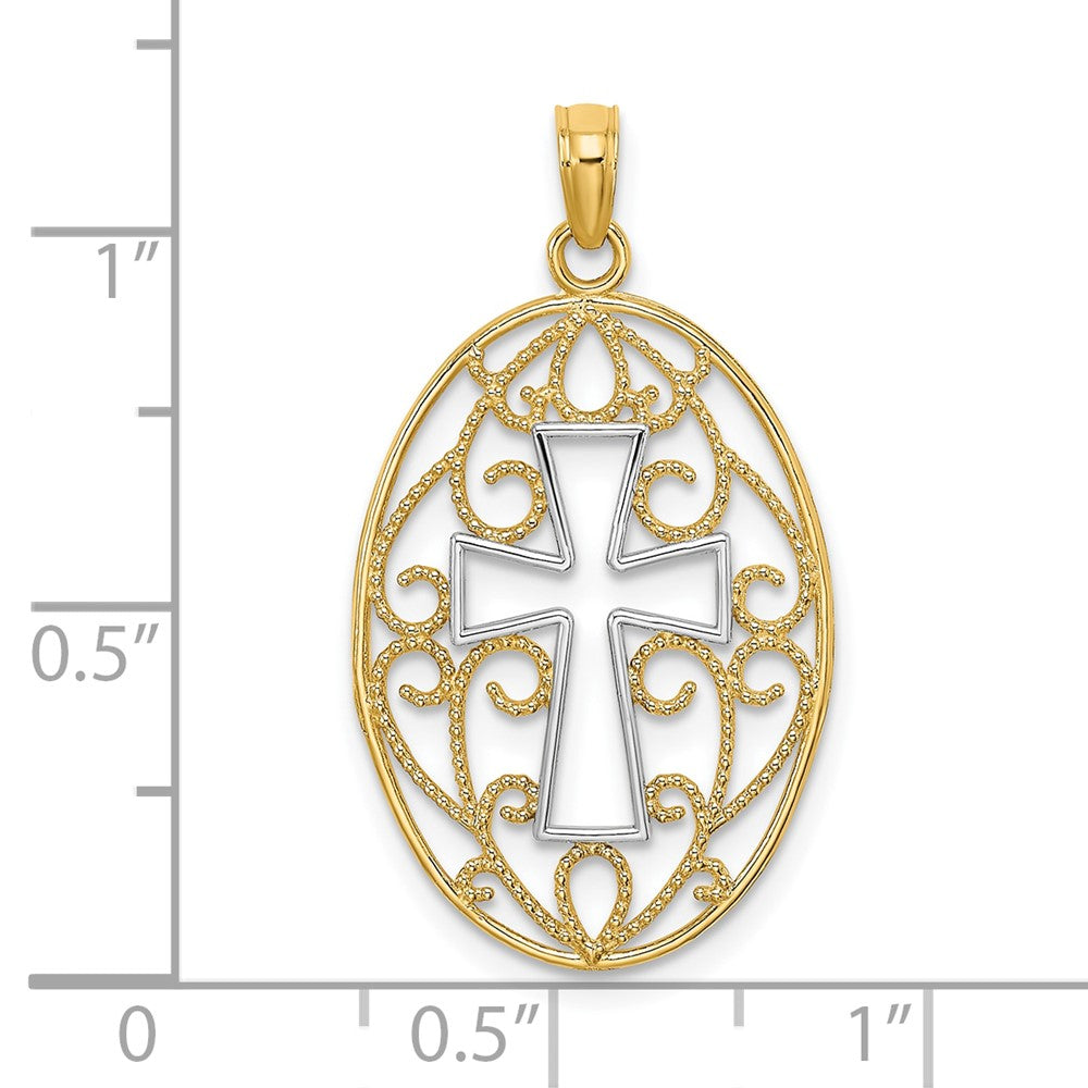 10K Yellow W/Rhodium 10K Beaded Filigree Cross Charm
