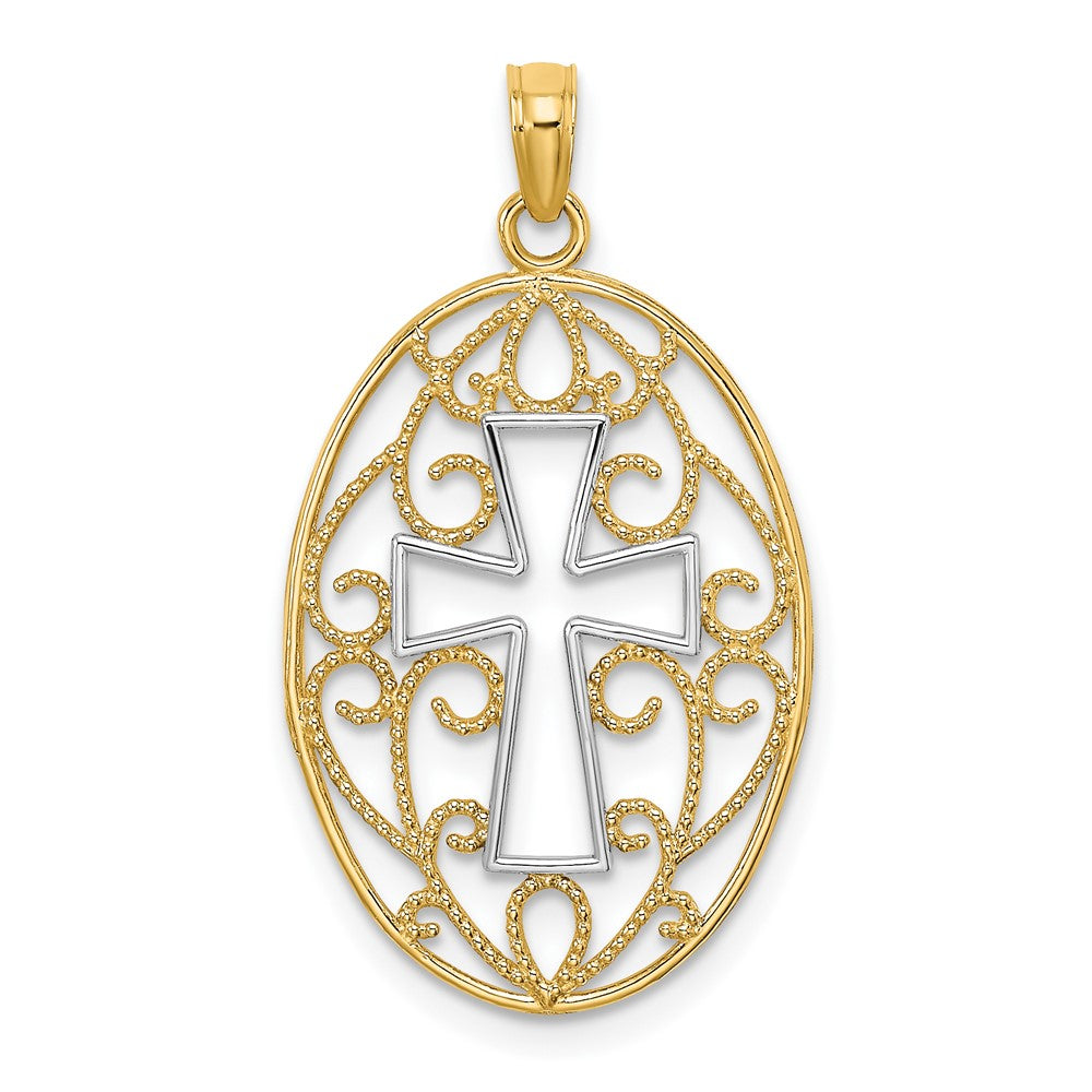 10K Yellow W/Rhodium 10K Beaded Filigree Cross Charm