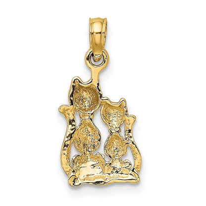 10K Yellow W/Rhodium 10K W/ Rhodium Polished Cat And Kitten Charm