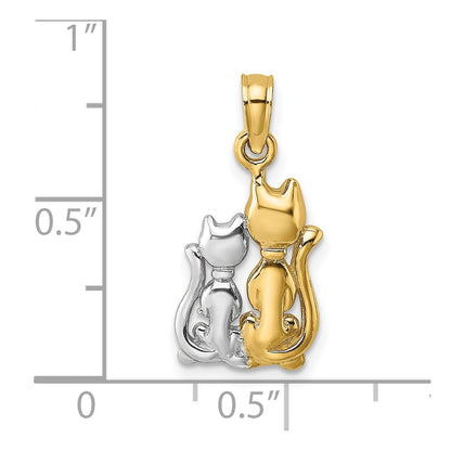 10K Yellow W/Rhodium 10K W/ Rhodium Polished Cat And Kitten Charm