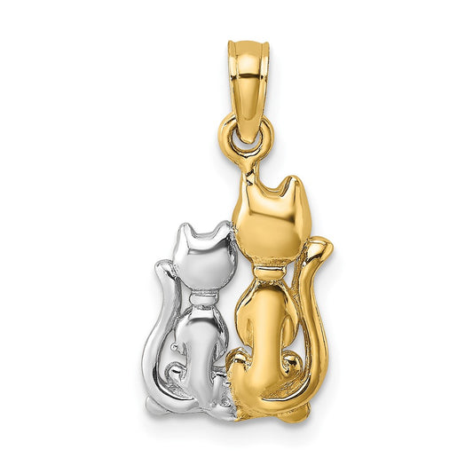 10K Yellow W/Rhodium 10K W/ Rhodium Polished Cat And Kitten Charm