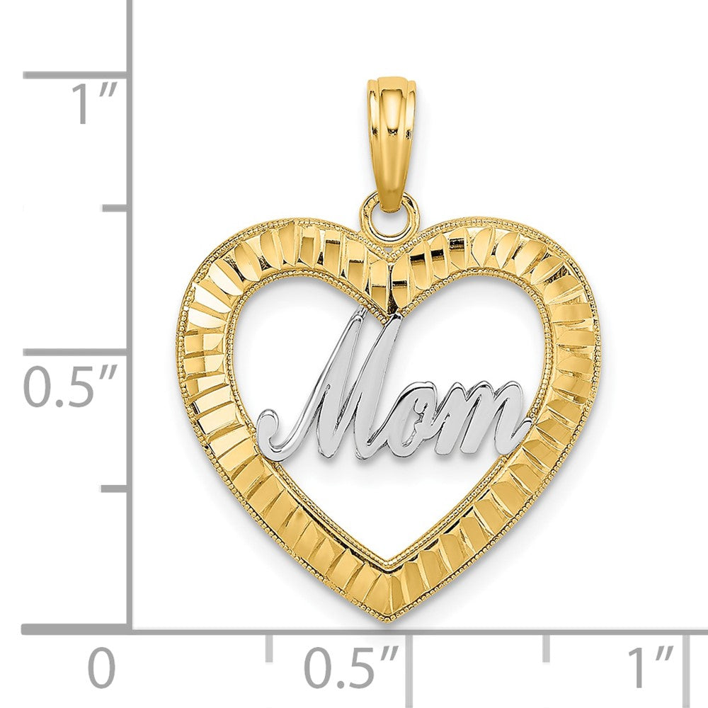 10K Yellow W/Rhodium 10K W/ Rhodium D/C Heart Frame Mom Charm