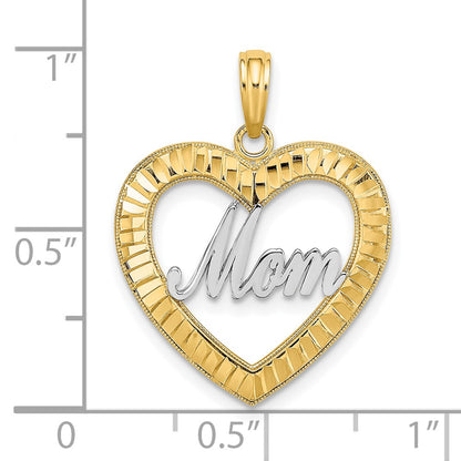 10K Yellow W/Rhodium 10K W/ Rhodium D/C Heart Frame Mom Charm