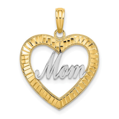 10K Yellow W/Rhodium 10K W/ Rhodium D/C Heart Frame Mom Charm