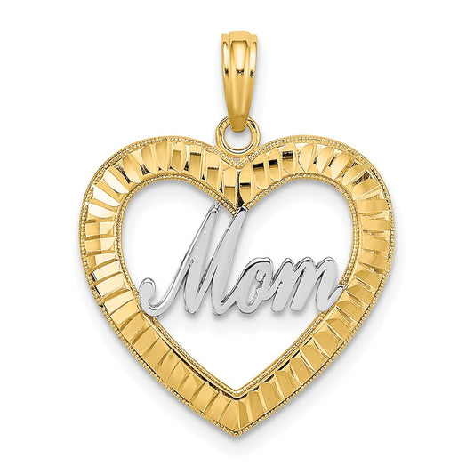 10K Yellow W/Rhodium 10K W/ Rhodium D/C Heart Frame Mom Charm