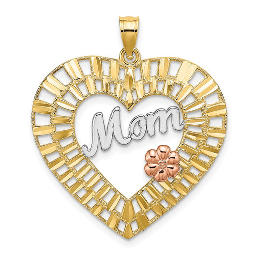 10K Two-Tone W/White Rhodium D/C Mom Heart Charm