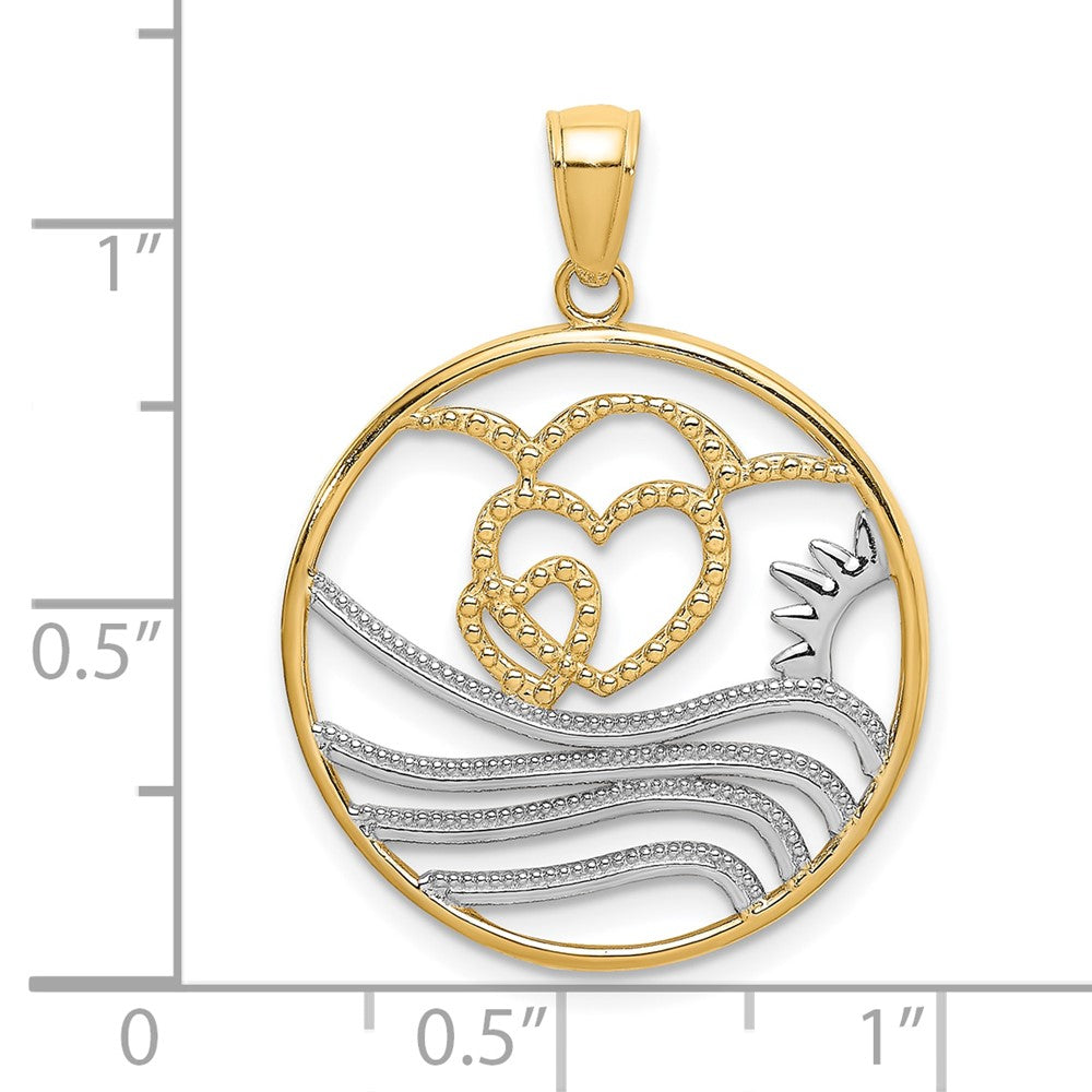 10K Yellow W/Rhodium Sun, Hearts ,Water Circle Charm