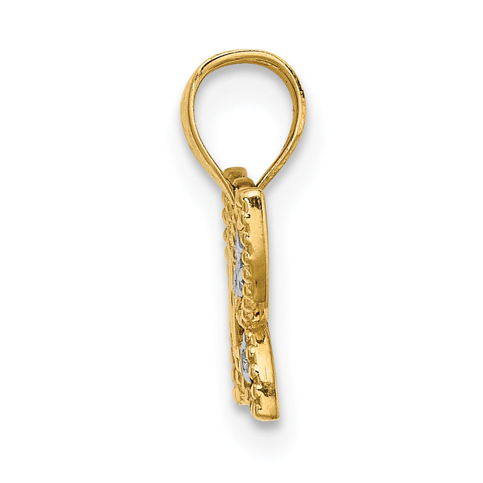 10K Yellow W/Rhodium W/ Rhodium Mini D/C Butterfly Charm