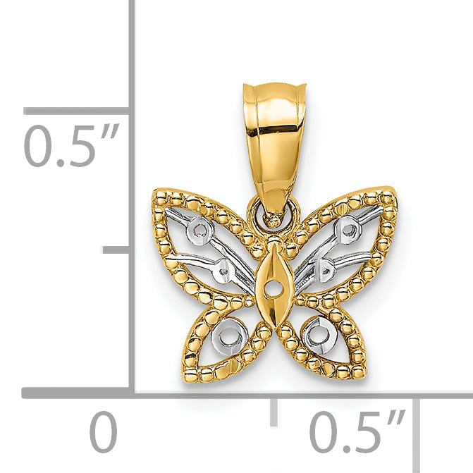10K Yellow W/Rhodium W/ Rhodium Mini D/C Butterfly Charm
