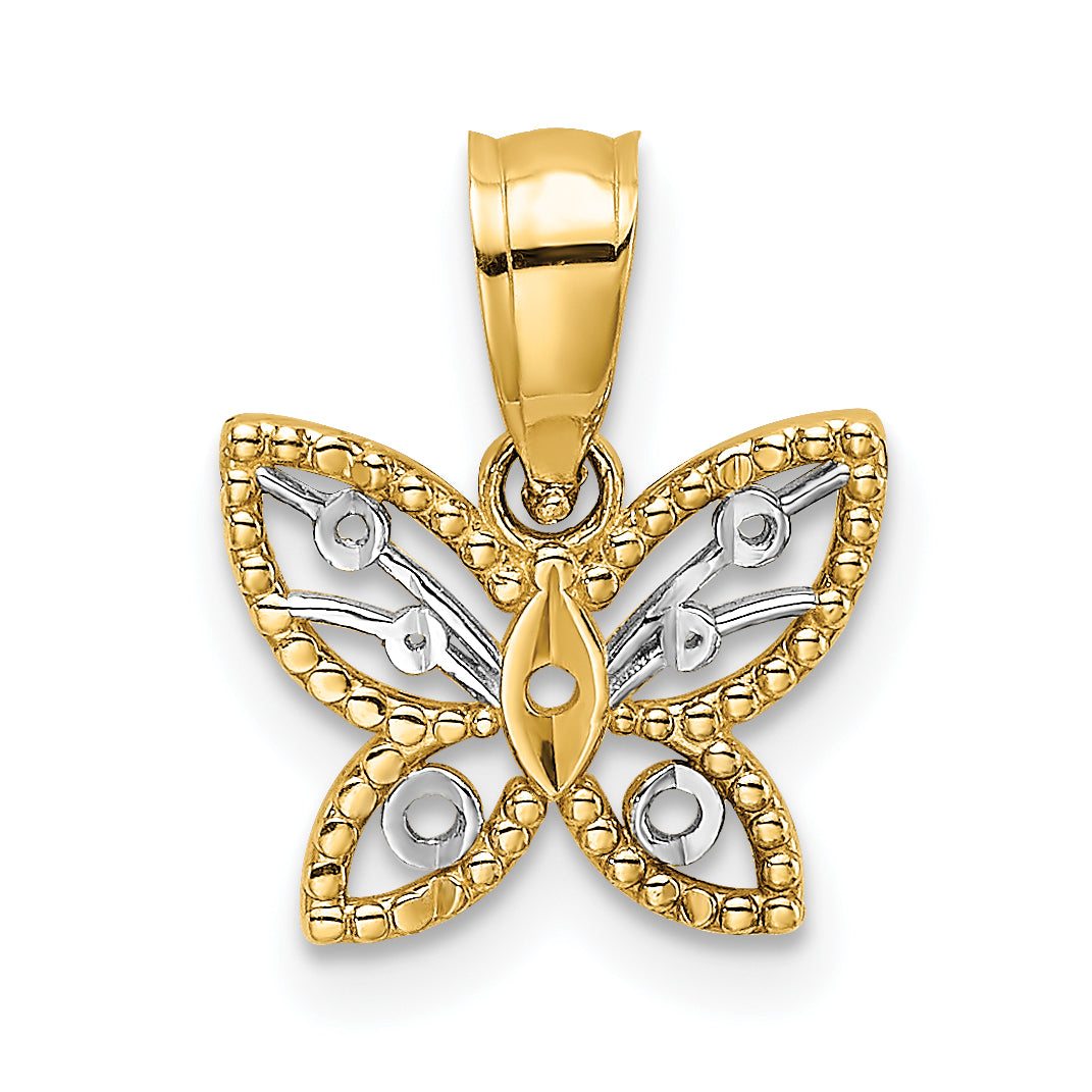 10K Yellow W/Rhodium W/ Rhodium Mini D/C Butterfly Charm