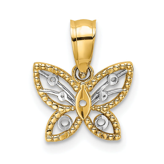 10K Yellow W/Rhodium W/ Rhodium Mini D/C Butterfly Charm