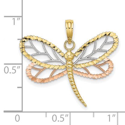 10K Two-Tone Tri-Color Dragonfly W/Beaded D/C Wings Charm