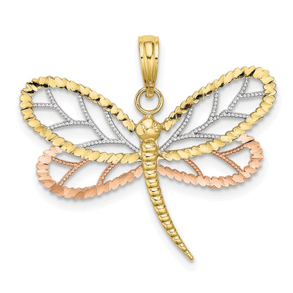 10K Two-Tone Tri-Color Dragonfly W/Beaded D/C Wings Charm